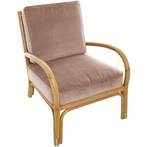 Fauteuil rotin et velours rose