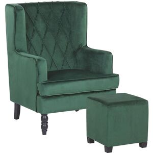 Beliani Fauteuil bergère en velours vert avec repose-pieds assorti Vert 72x103x75cm