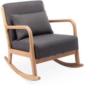 sweeek Fauteuil a bascule design bois et tissu gris fonce