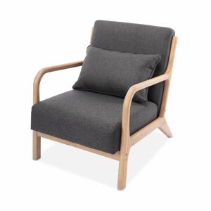 sweeek Fauteuil en bois avec tissu gris foncé 65x 80x79cm