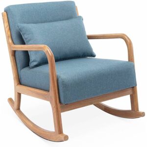 sweeek Fauteuil a bascule design bois et tissu bleu