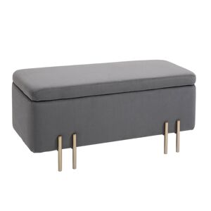 Homcom Banquette coffre de rangement velours gris foncé piètement métal doré