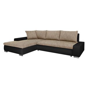 Petits meubles Canapé d'angle convertible gauche 4 places tissu beige noir - Publicité