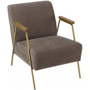 MACABANE Fauteuil lounge tissu taupe metal dore accoudoirs bois