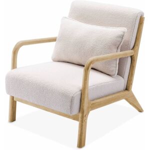 sweeek Fauteuil à bouclettes blanches en bois et tissu Blanc 80x79x65cm