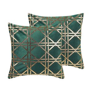 Beliani Lot de 2 coussin décoratifs en tissu vert 45x12cm