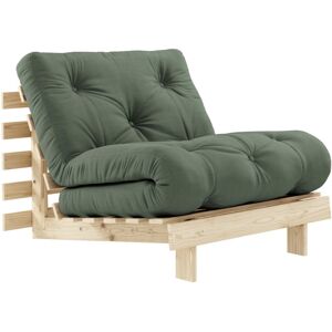 Karup Design Fauteuil convertible 90x200cm en bois naturel et tissu vert olive