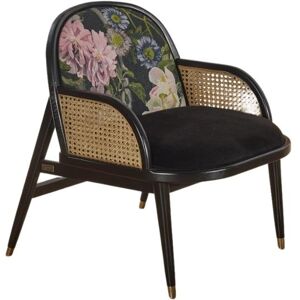 Robin des Bois Fauteuil en cannage velours noir et lin motifs fleurs