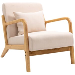 Nordlys Fauteuil de salon en bois massif et tissu beige Beige 82x76x65cm