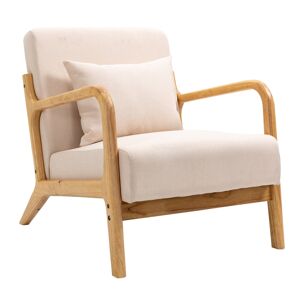 Nordlys Fauteuil de salon en bois massif et tissu beige