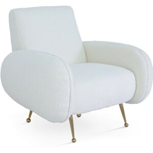 Oviala Fauteuil vintage en tissu bouclette blanc