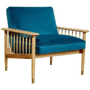 Robin des Bois Fauteuil en chêne et velours ton turquoise