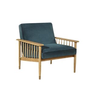 Robin des Bois Fauteuil en chêne et velours bleu paon