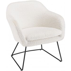 MACABANE Fauteuil urban tissu bouclette blanc pieds évasés métal noir