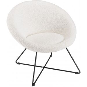 MACABANE Fauteuil tissu bouclette blanc pieds croisés métal noir Blanc 72x71x62cm