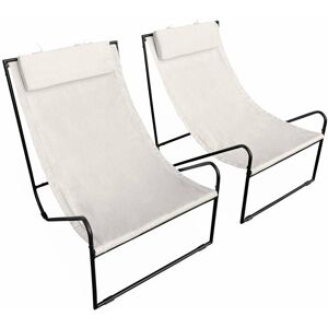 sweeek Lot de 2 fauteuils relax en toile Blanc 61x76x90cm