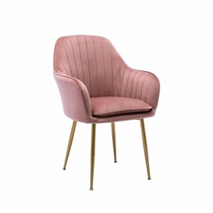 sweeek Fauteuil velours vieux rose et pieds metal