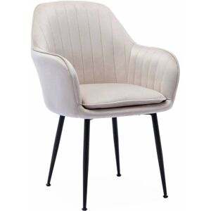 sweeek Fauteuil velours blanc cassé et pieds metal Blanc 57x84x59cm