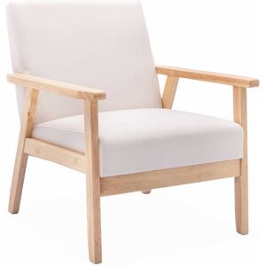 sweeek Fauteuil scandinave bois et tissu crème Blanc 64x73x69cm