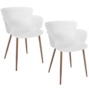 Toilinux Lot de 2 fauteuils coque en polypropylène et métal blanc Blanc 60x82x54cm
