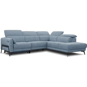 Courtois Laville Canape d'angle gauche 5 places avec relax electrique, Tissu Blue jeans