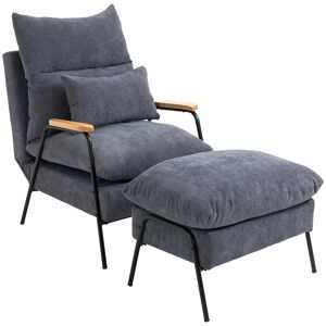 Homcom Fauteuil lounge inclinable neo-retro repose-pied velours cotele gris