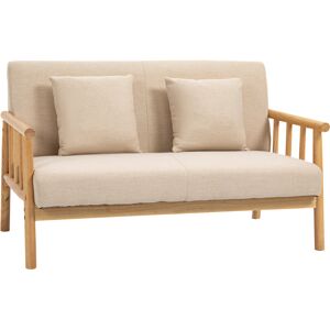 Homcom Canape lounge 2 places avec coussins - bois hevea aspect lin beige