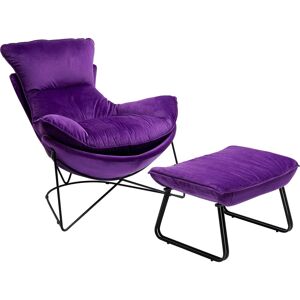 Kare Design Fauteuil et repose-pieds en velours violet et acier noir
