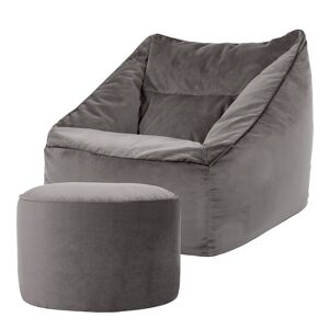 Icon Pouf fauteuil avec repose-pied rond velours gris anthracite