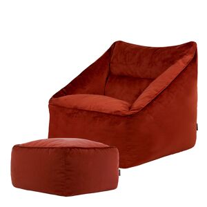 Icon Pouf fauteuil avec repose-pied carre velours terracotta