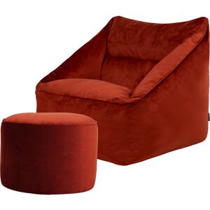 Icon Pouf fauteuil avec repose-pied rond velours terracotta