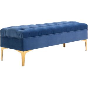 Homcom Banc banquette capitonnée style classique chic doré velours bleu roi Bleu 118x42x45cm