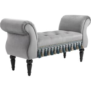 Homcom Banquette capitonnée design accoudoirs courbés pompons velours gris Gris 117x58x40cm