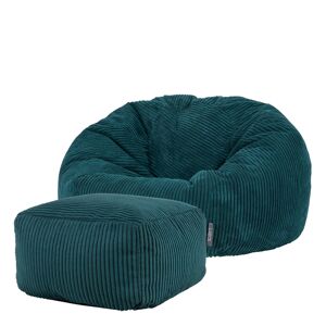 Icon Pouf avec repose-pied velours côtele bleu canard