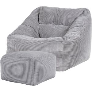 Icon Pouf fauteuil avec repose-pied carre velours côtele gris clair