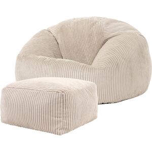 Icon Pouf avec repose-pied velours côtele beige galet