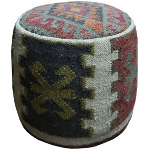 Decoclico Pouf en coton et laine tissé main à motifs colorés Rouge 40x43x40cm