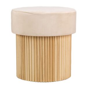 Nordlys Pouf en velours beige et base en bois