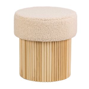 Nordlys Pouf en bouclettes blanches et base en bois Blanc 43x45x43cm