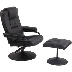 CLP Fauteuil avec dossier réglable et repose-pieds en similicuir Noir Noir 72x92x77cm