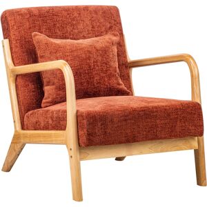 Nordlys Fauteuil de salon en bois massif et tissu terracotta