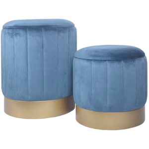 Mobili Rebecca Lot de 2 repose-pieds coffre de rangement en velours bleu