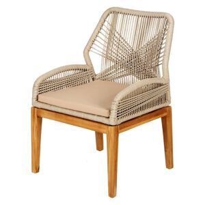 Fauteuil en corde tressée beige et bois