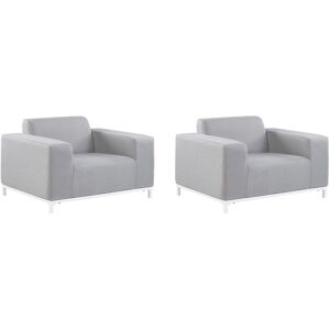 Beliani Lot de 2 fauteuils de jardin en tissu gris clair et blanc Gris 105x68x84cm