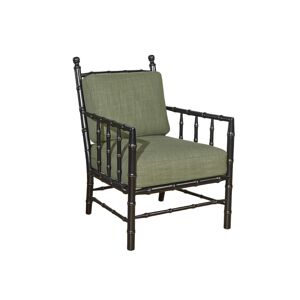 Robin des Bois Fauteuil colonial en bois laque noir et tissu aspect lin vert kaki