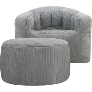 Icon Pouf fauteuil en velours côtele et repose-pieds en demi-lune gris