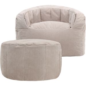 Icon Pouf fauteuil en velours côtele et repose-pieds en demi-lune beige