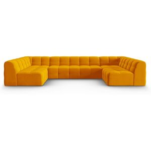 Micadoni Home Canapé panoramique 7 places en tissu velours orange