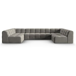 Micadoni Home Canapé panoramique 7 places en tissu velours gris foncé