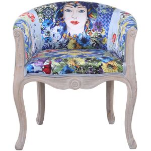 Mathi Design Fauteuil en velours imprime bleu Bleu 61x71x61cm